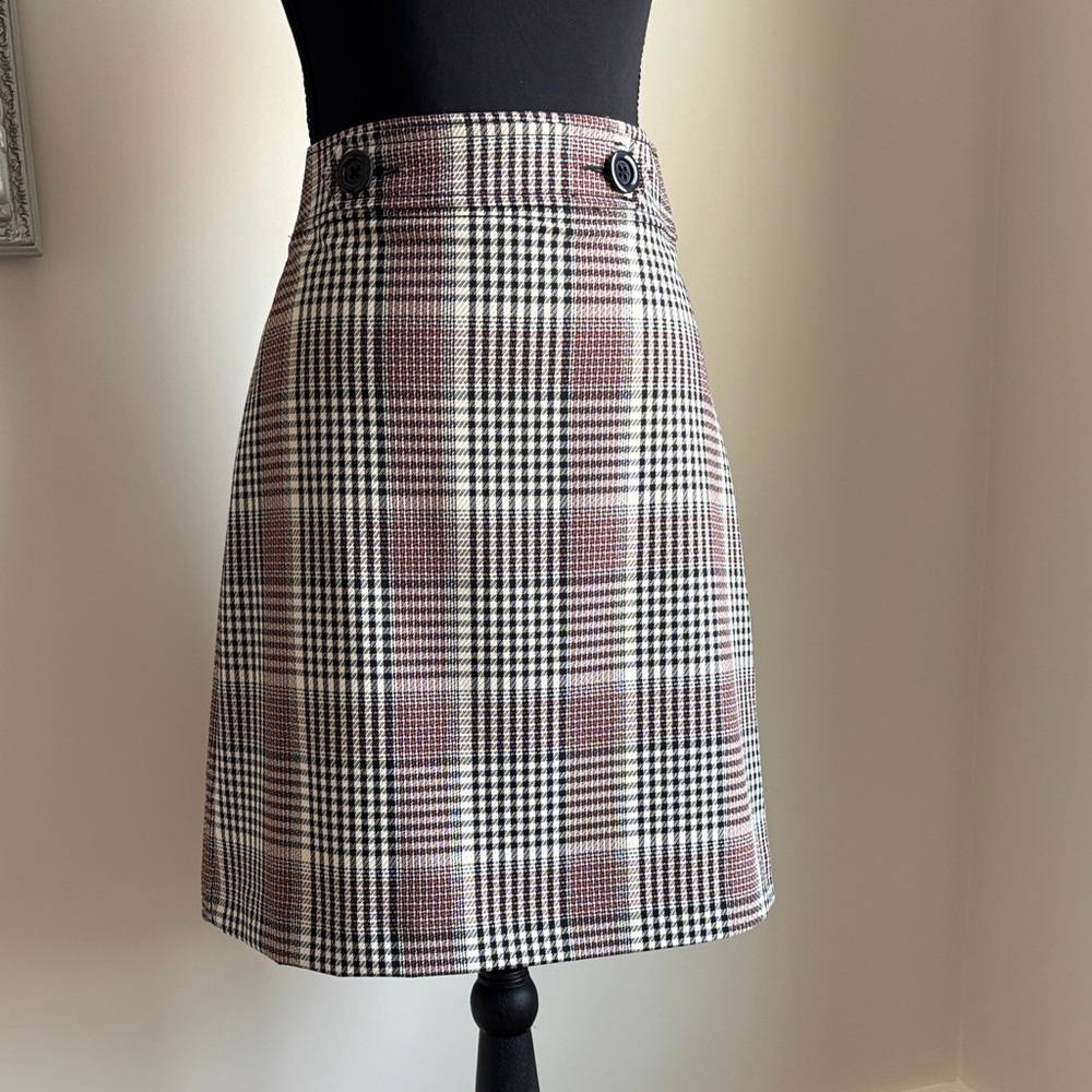 Ann Taylor Checkered Skirt in Burgundy and Black